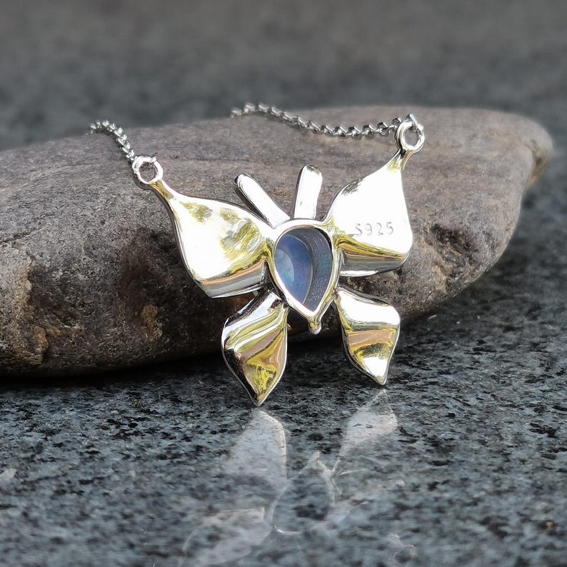 Silver Butterfly Opal Necklace, Delicate Sterling Silver Butterfly Opal Pendant, Natural Opal Gemstone Birthstone Necklace, Nature Jewelry