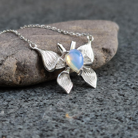 Silver Butterfly Opal Necklace, Delicate Sterling Silver Butterfly Opal Pendant, Natural Opal Gemstone Birthstone Necklace, Nature Jewelry