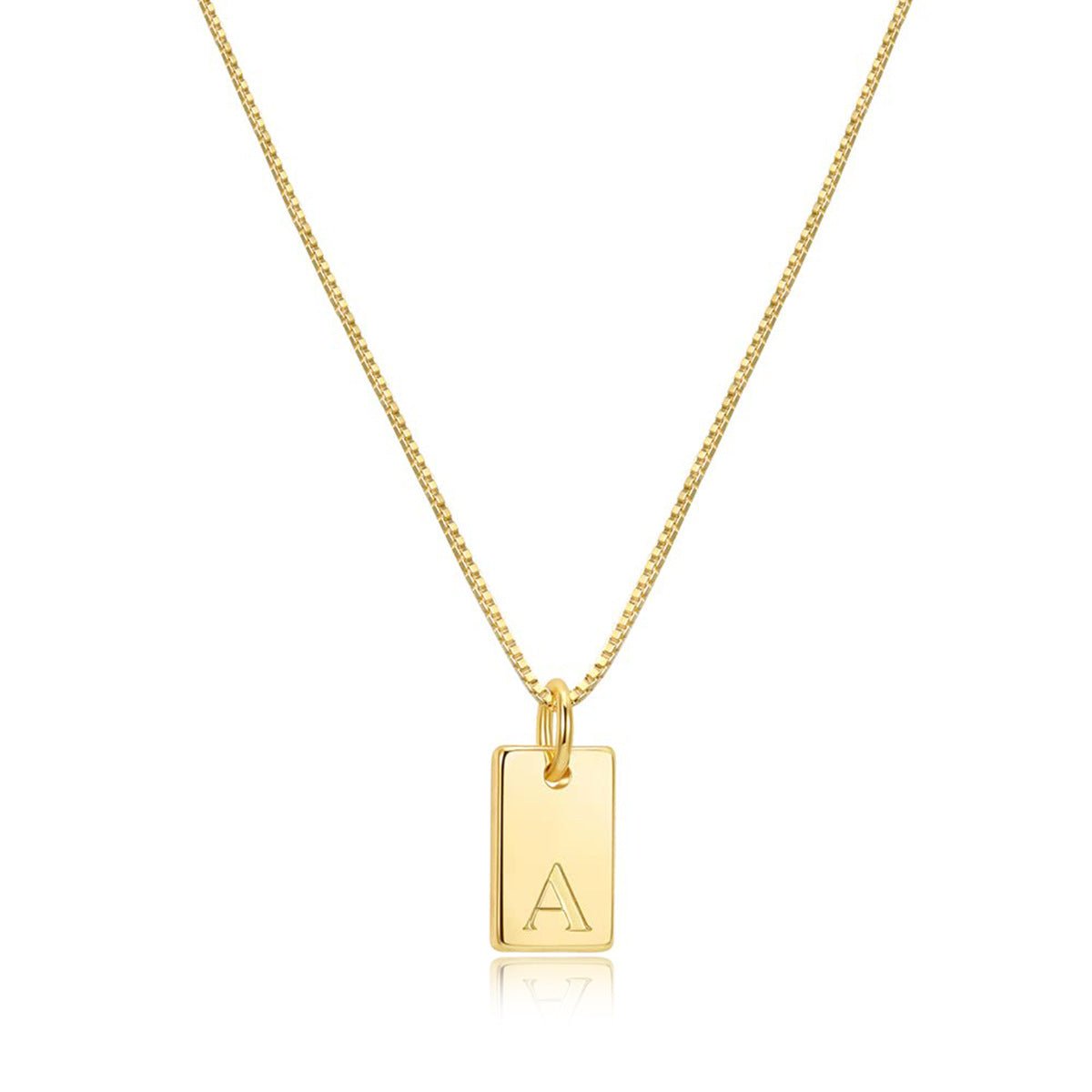 Initial Rectangle Pendant Gold Lady Necklace Copper Plated 14k Gold Gift for Her