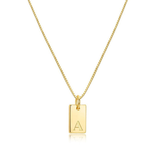 Initial Rectangle Pendant Gold Lady Necklace Copper Plated 14k Gold Gift for Her