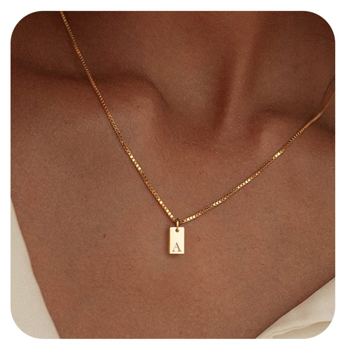 Initial Rectangle Pendant Gold Lady Necklace Copper Plated 14k Gold Gift for Her