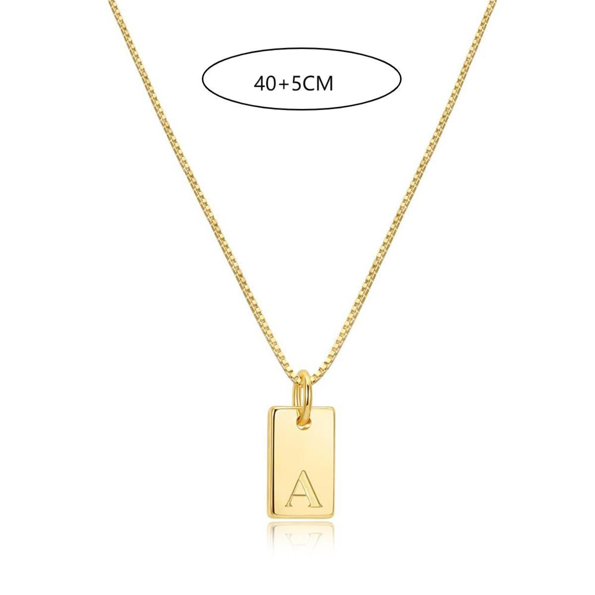 Initial Rectangle Pendant Gold Lady Necklace Copper Plated 14k Gold Gift for Her