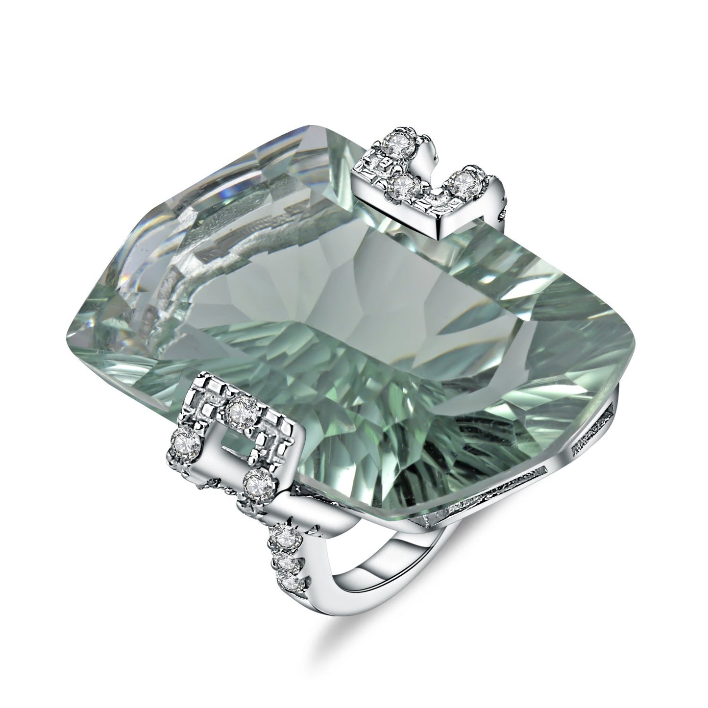 Irregular 28Ct Green Amethyst Engagement Ring 925 Sterling Silver Colored Treasure Ring Gift for Her