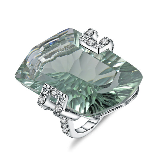 Irregular 28Ct Green Amethyst Engagement Ring 925 Sterling Silver Colored Treasure Ring Gift for Her