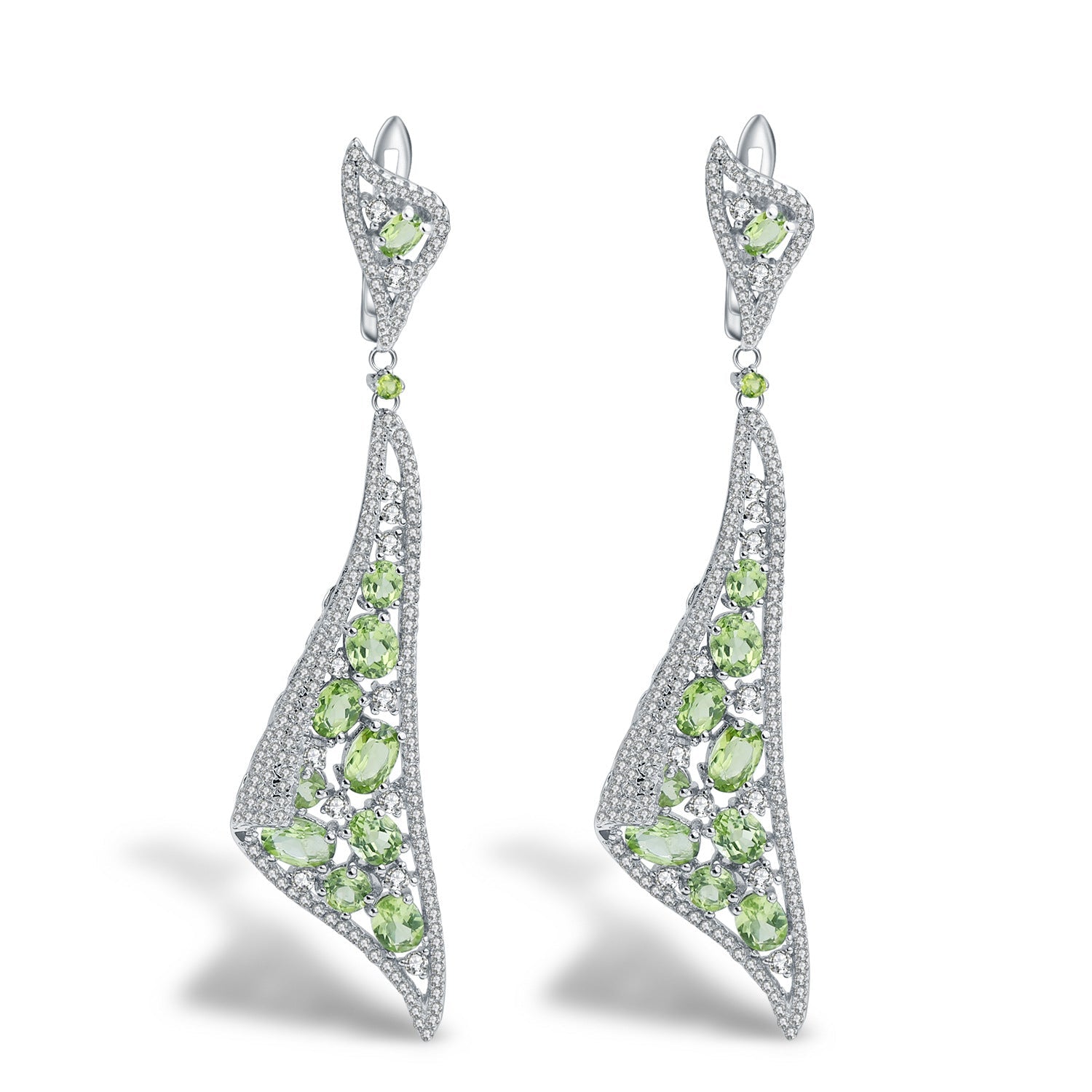 Italian Craft Natural Peridot & Garnet Drop Earrings in 925 Sterling Silver