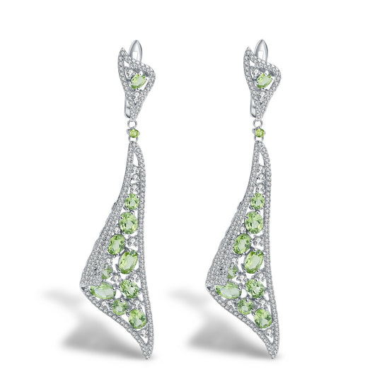 Italian Craft Natural Peridot & Garnet Drop Earrings in 925 Sterling Silver