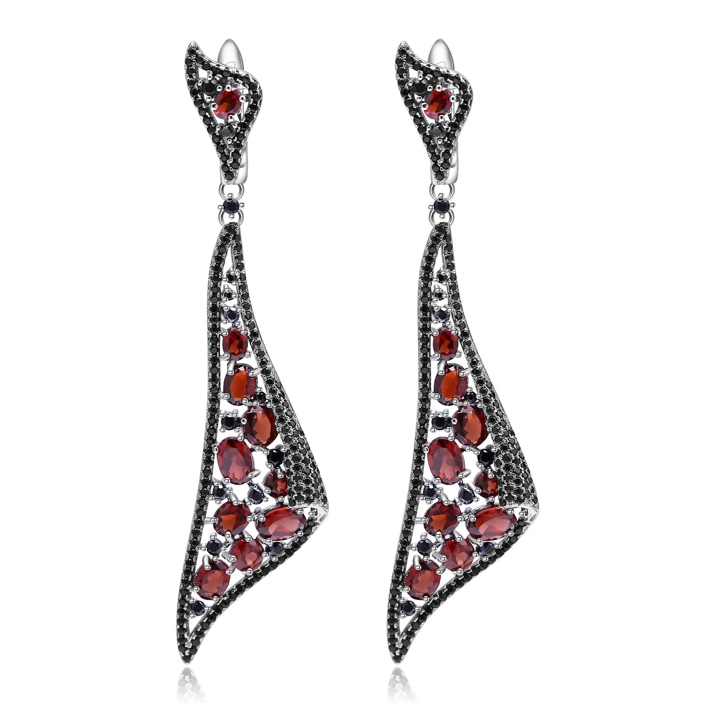 Italian Craft Natural Peridot & Garnet Drop Earrings in 925 Sterling Silver