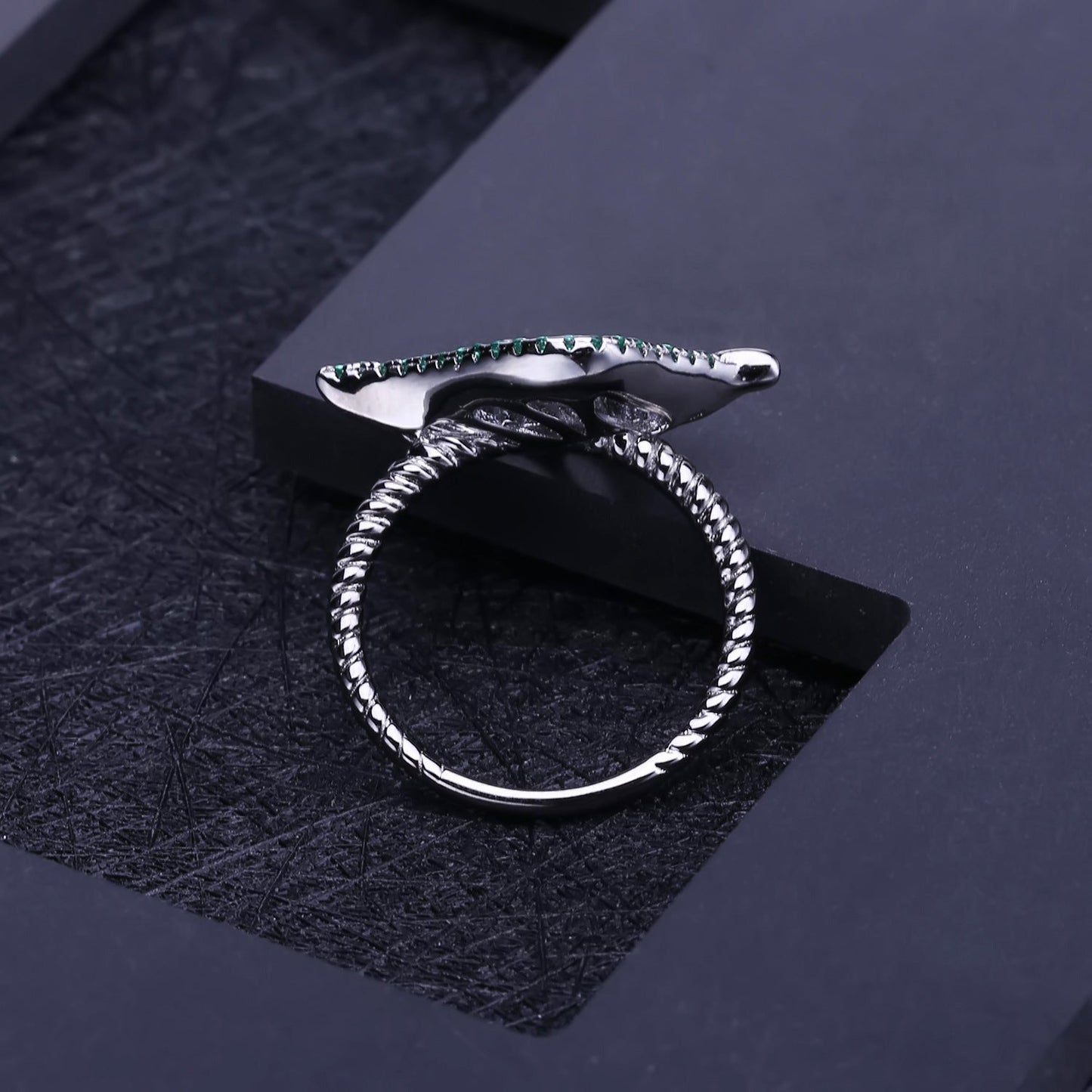 Italian Crafted Hollow Leaf Pear Shape Natural Amethyst Silver Ring