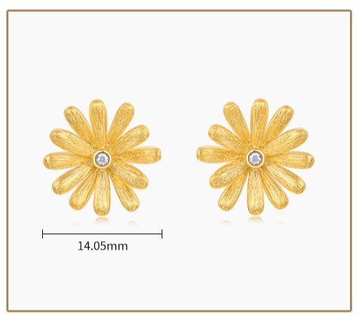 Italian Handmade Brushed Daisy Stud Earrings Vintage 925 Sterling Silver Gift for Her