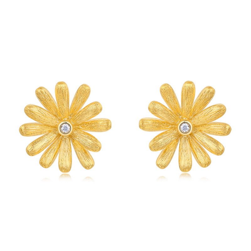 Italian Handmade Brushed Daisy Stud Earrings Vintage 925 Sterling Silver Gift for Her