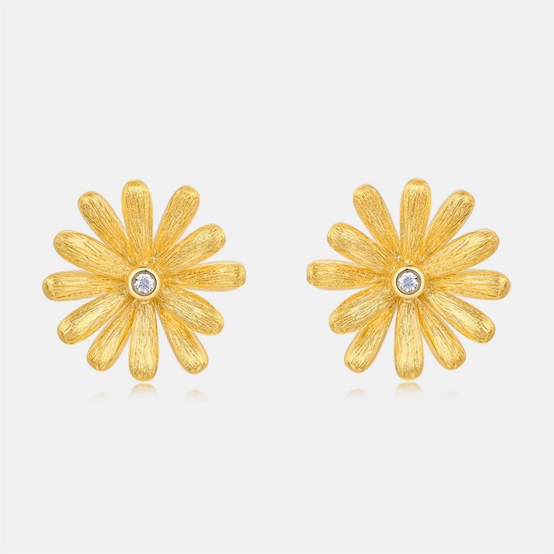 Italian Handmade Brushed Daisy Stud Earrings Vintage 925 Sterling Silver Gift for Her