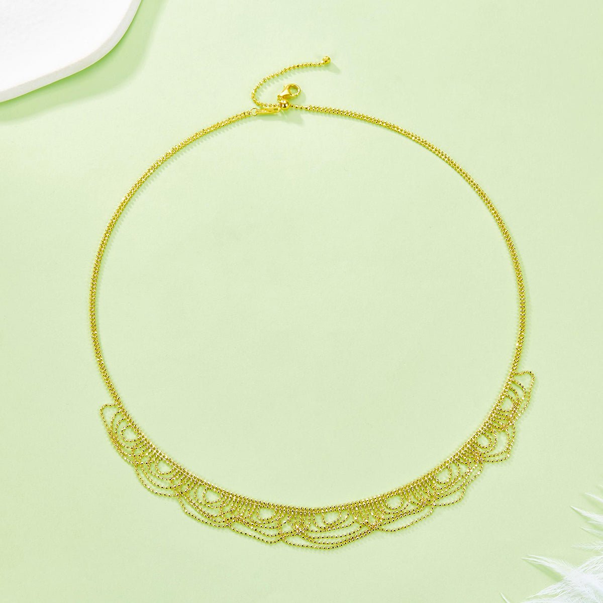 Italian Lace Weave Wave Necklace - 18K Gold Plated 925 Sterling Silver, Vintage Chain Jewelry