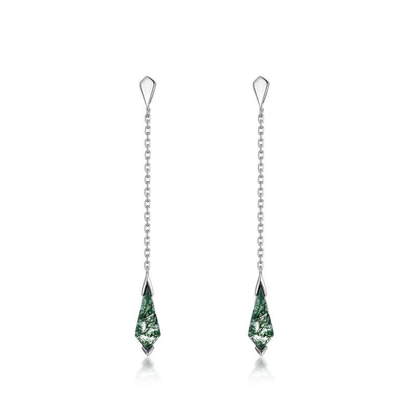 Kite Green Moss Agate Earrings 925 Sterling Silver Gold Plated Earrings