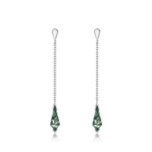 Kite Green Moss Agate Earrings 925 Sterling Silver Gold Plated Earrings