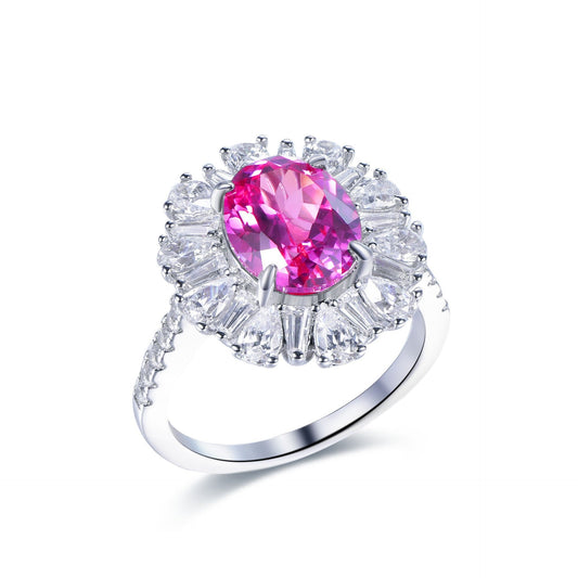 Labgrown Pink Sapphire Halo Engagement Ring | 2ct Floral Design in 925 Gold-Plated Silver