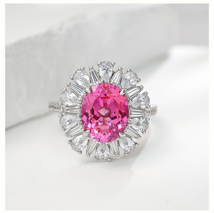 Labgrown Pink Sapphire Halo Engagement Ring | 2ct Floral Design in 925 Gold-Plated Silver