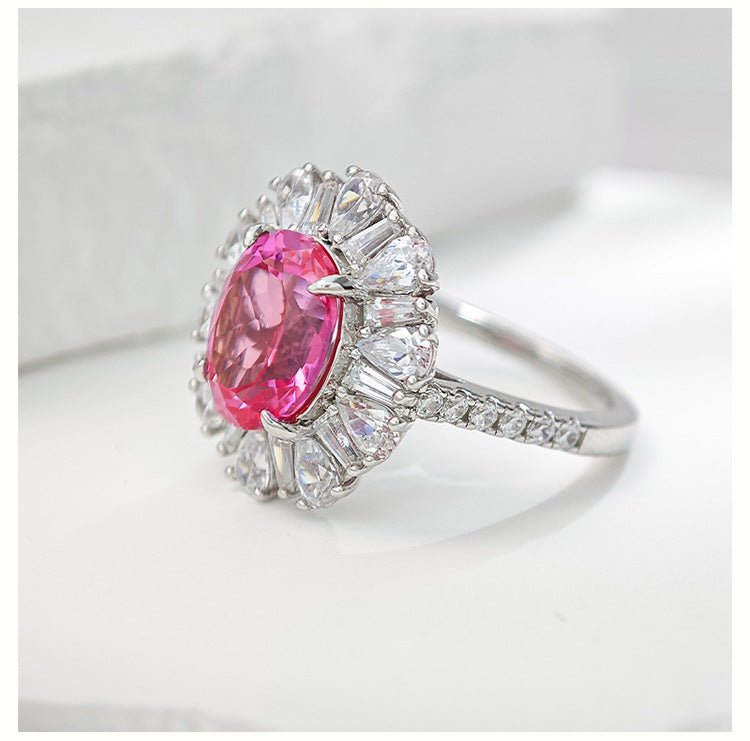 Labgrown Pink Sapphire Halo Engagement Ring | 2ct Floral Design in 925 Gold-Plated Silver