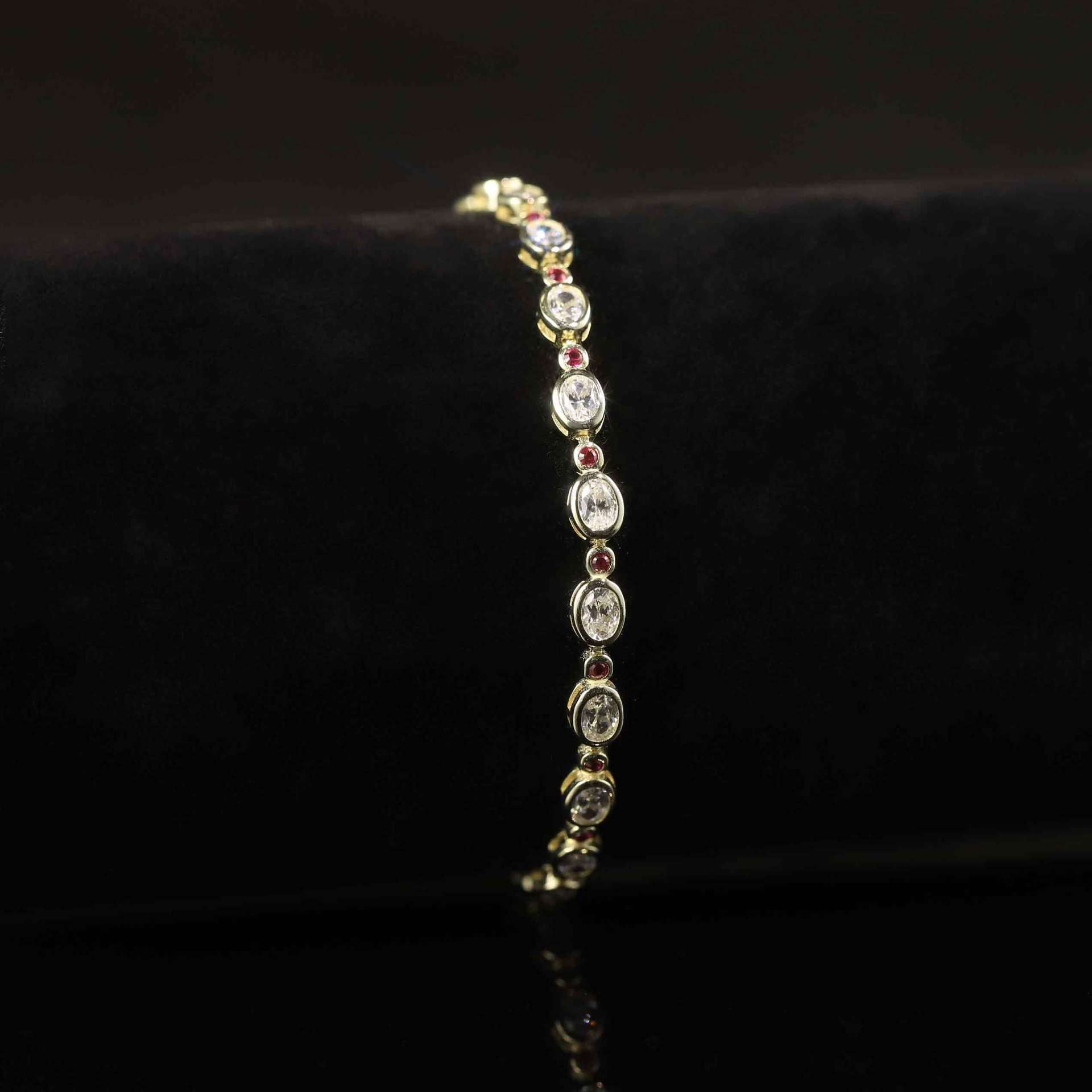 Labgrown Ruby & Moissanite Tennis Bracelet 925 Silver 18K Gold Plated