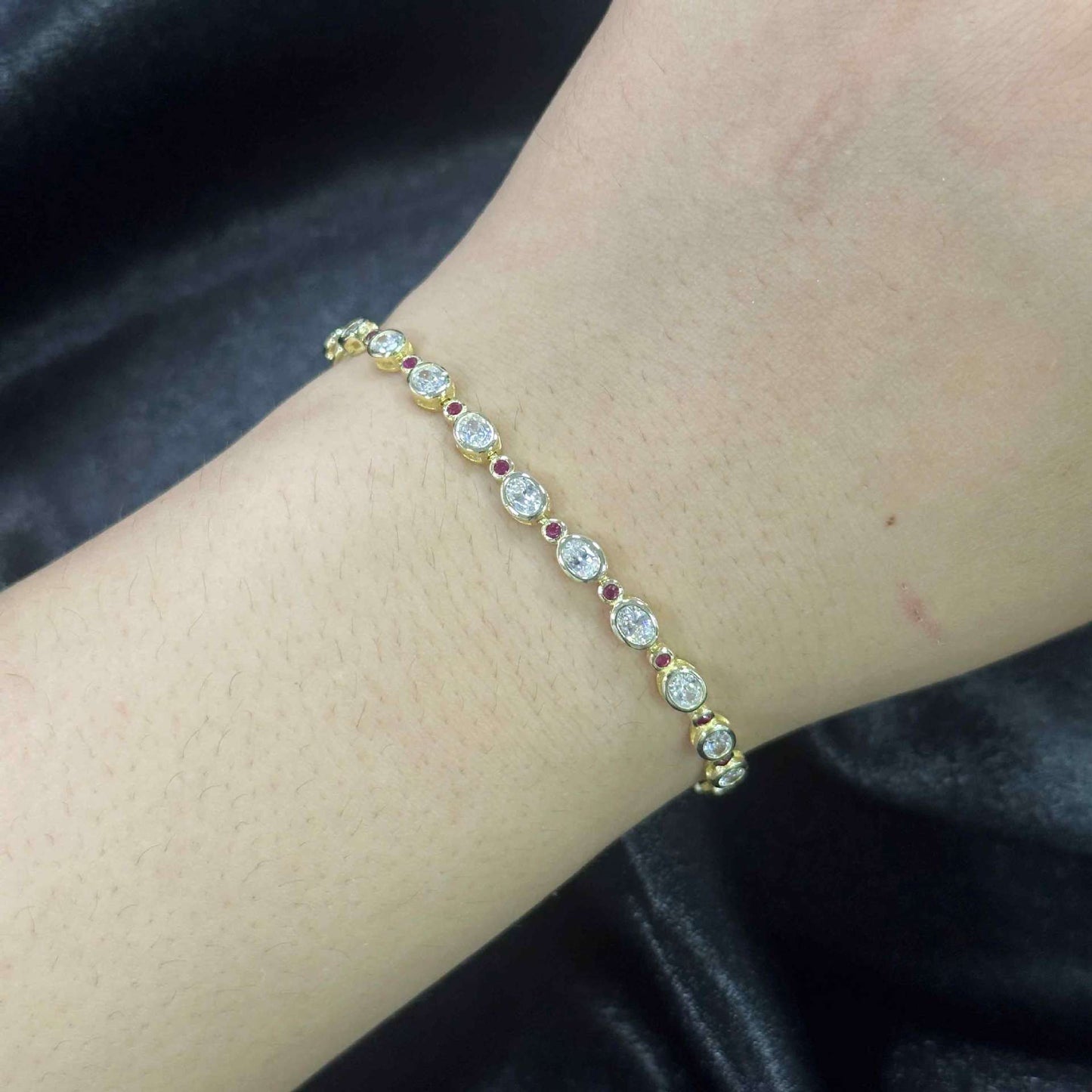 Labgrown Ruby & Moissanite Tennis Bracelet 925 Silver 18K Gold Plated