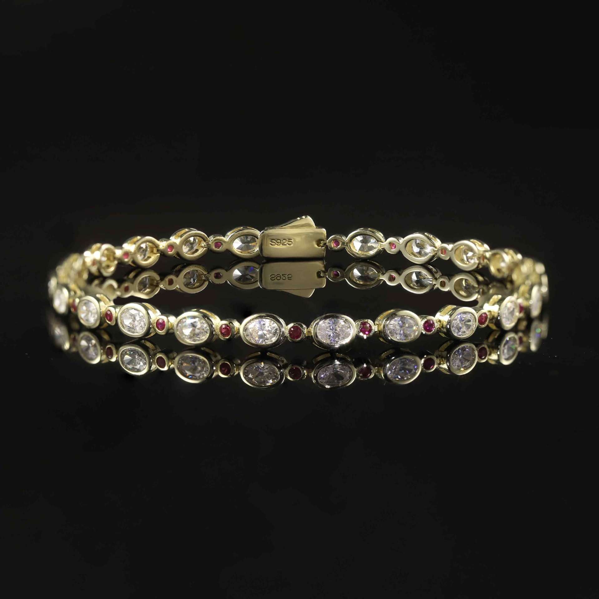 Labgrown Ruby & Moissanite Tennis Bracelet 925 Silver 18K Gold Plated
