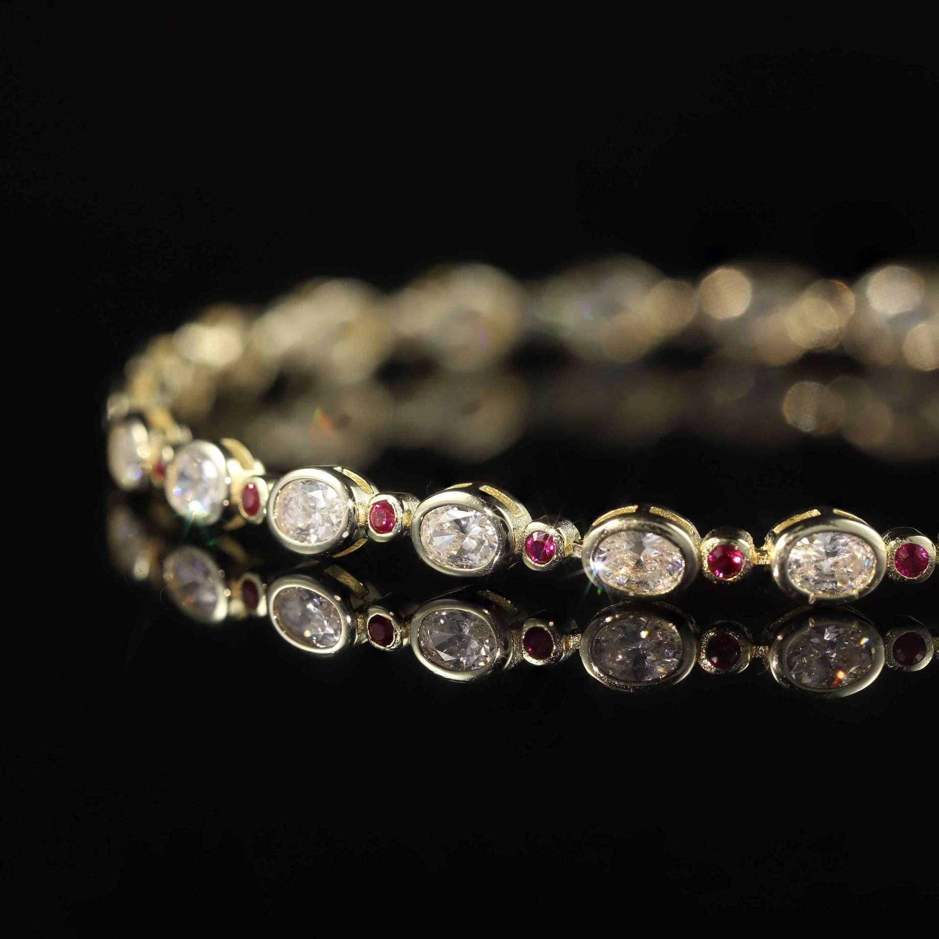 Labgrown Ruby & Moissanite Tennis Bracelet 925 Silver 18K Gold Plated