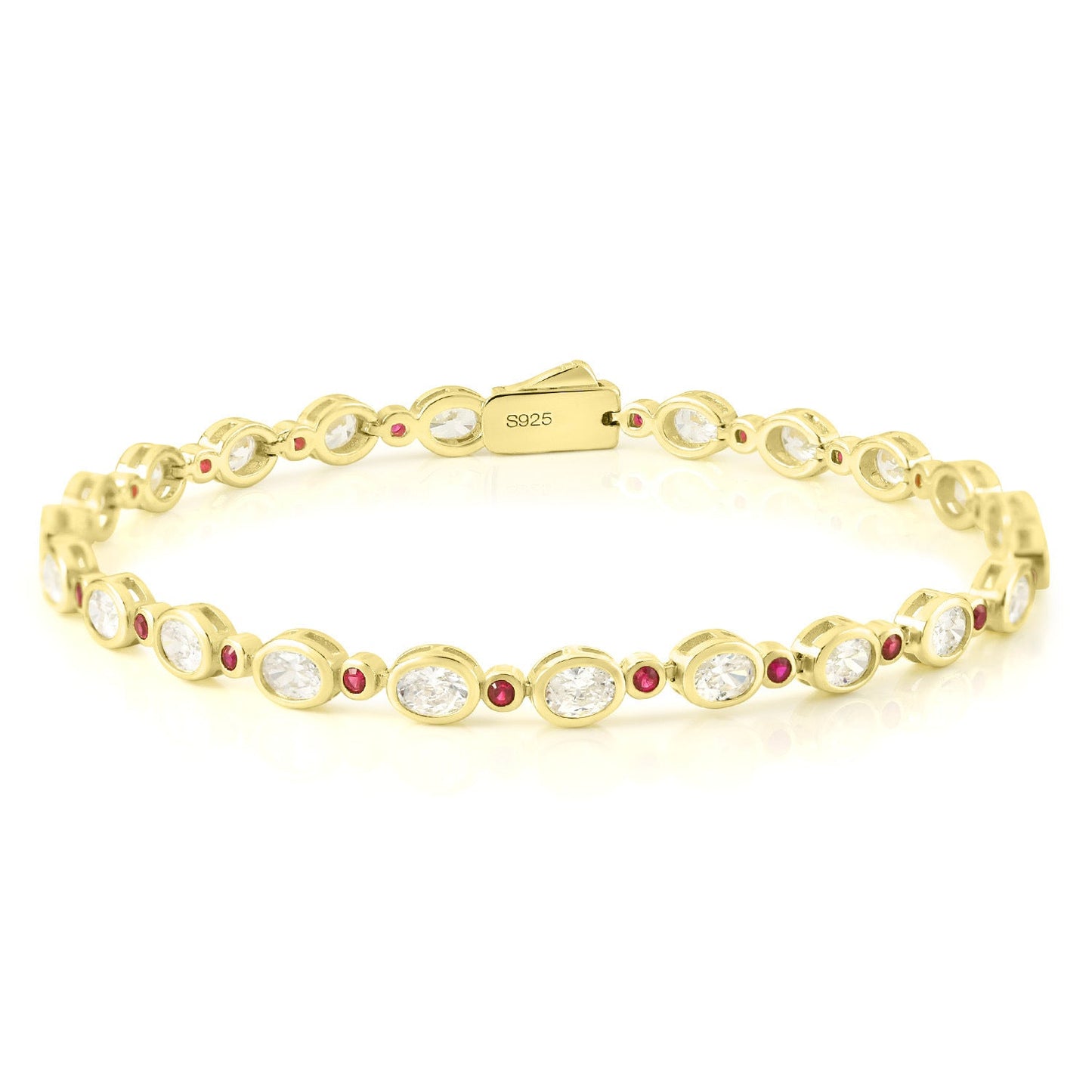 Labgrown Ruby & Moissanite Tennis Bracelet 925 Silver 18K Gold Plated