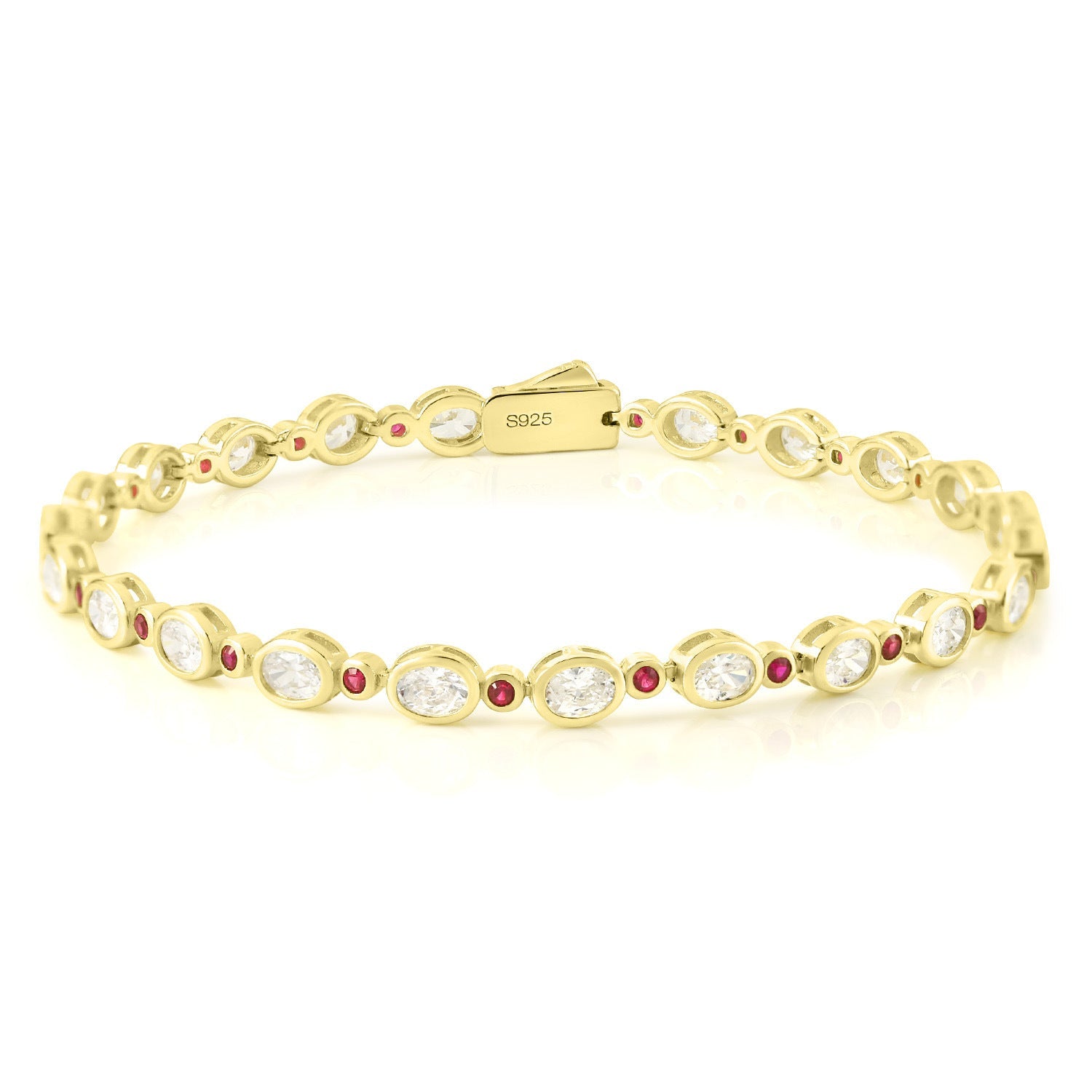 Labgrown Ruby & Moissanite Tennis Bracelet 925 Silver 18K Gold Plated