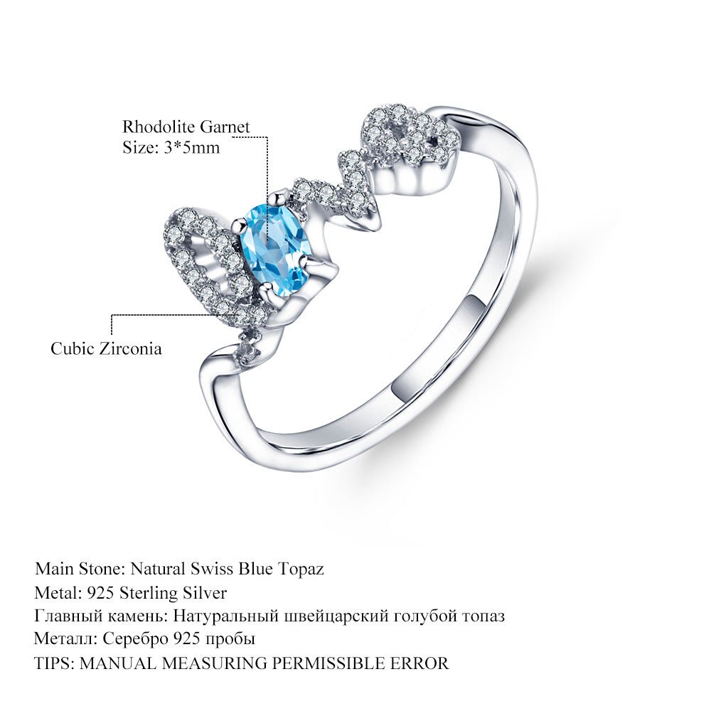 LOVE 925 Sterling Silver Ring with Genuine Gemstones | Amethyst, Garnet, Topaz, Agate