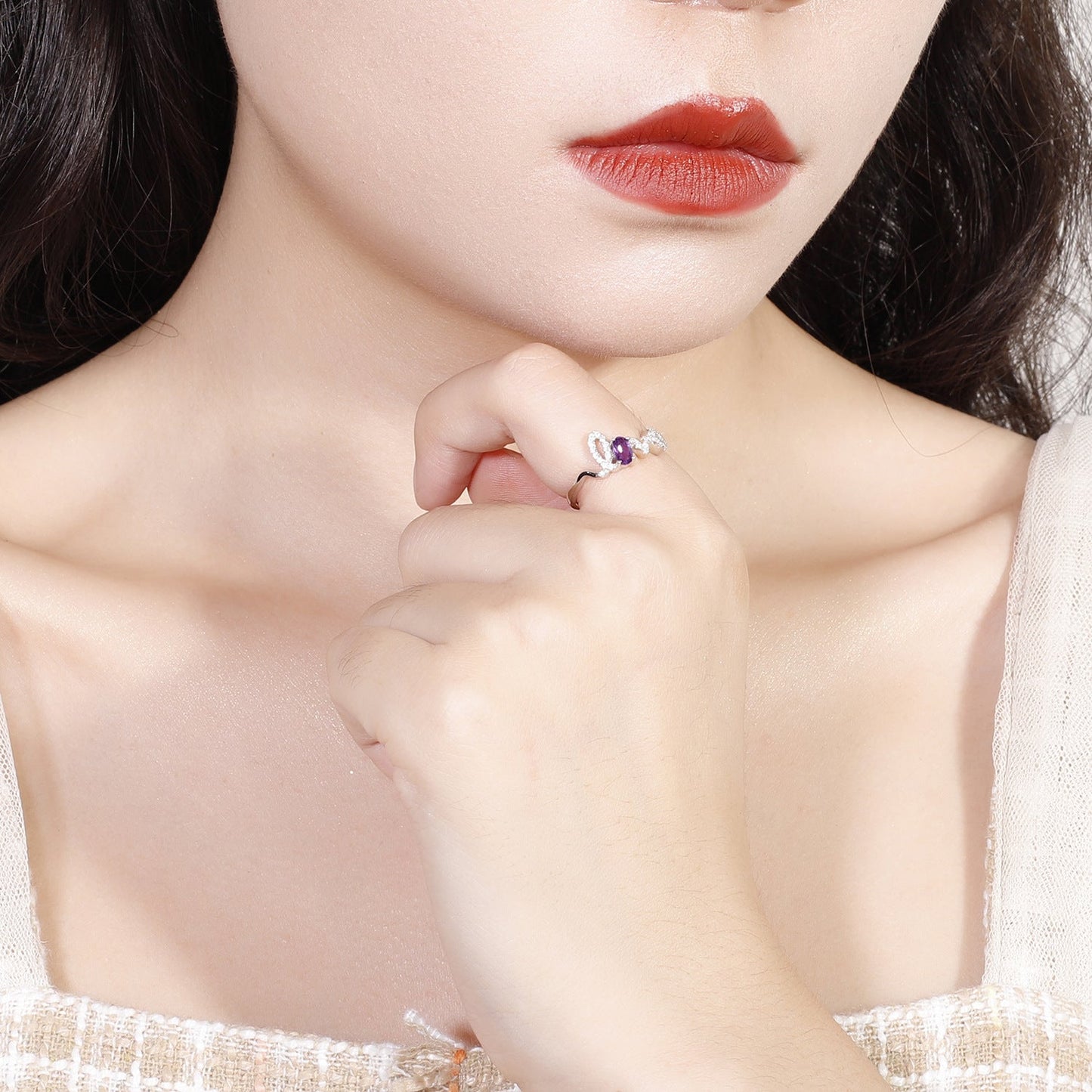 LOVE 925 Sterling Silver Ring with Genuine Gemstones | Amethyst, Garnet, Topaz, Agate