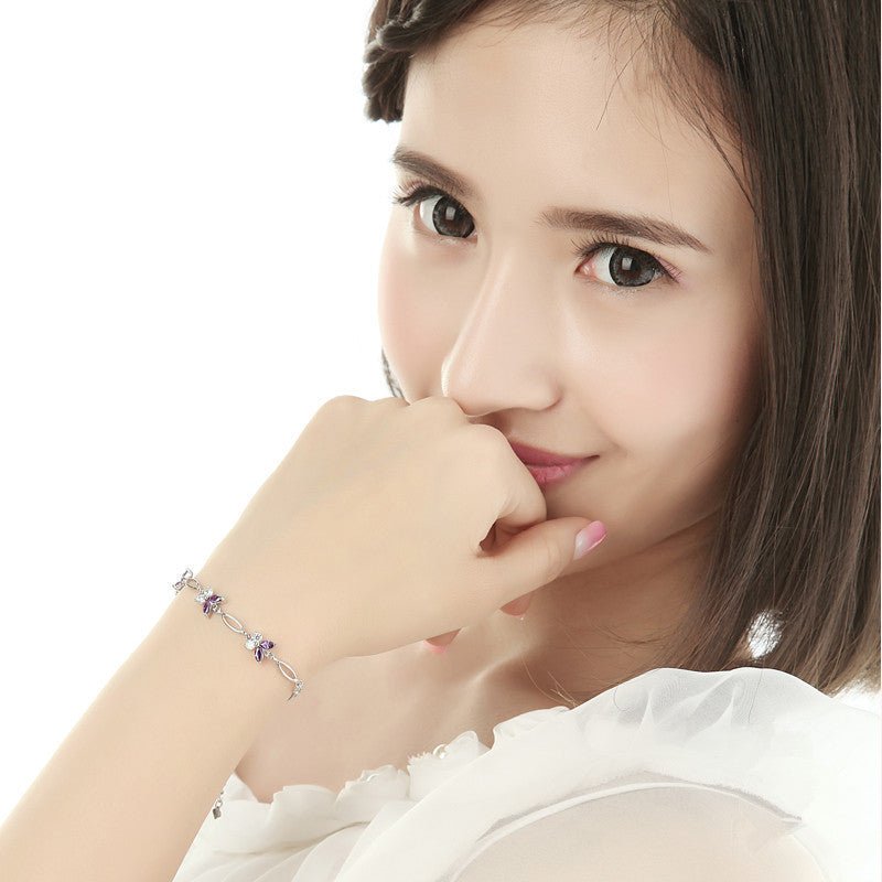 Marquise Amethyst Butterfly Bracelet - 925 Sterling Silver with Zircon, Elegant Gift for Women