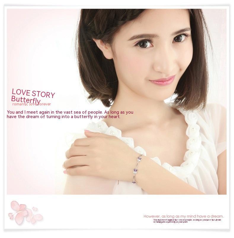 Marquise Amethyst Butterfly Bracelet - 925 Sterling Silver with Zircon, Elegant Gift for Women