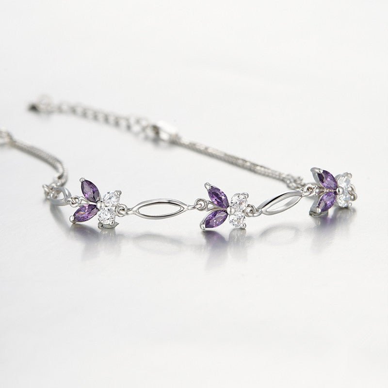 Marquise Amethyst Butterfly Bracelet - 925 Sterling Silver with Zircon, Elegant Gift for Women