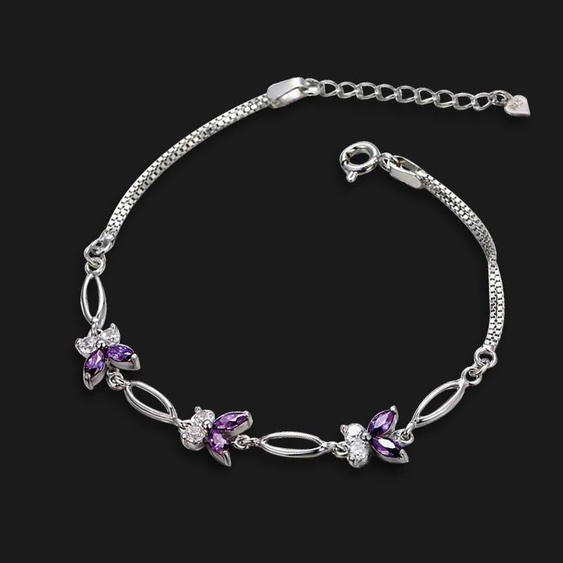 Marquise Amethyst Butterfly Bracelet - 925 Sterling Silver with Zircon, Elegant Gift for Women