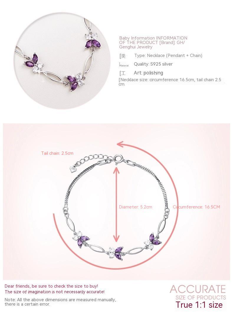 Marquise Amethyst Butterfly Bracelet - 925 Sterling Silver with Zircon, Elegant Gift for Women