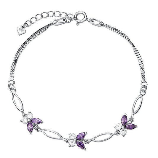 Marquise Amethyst Butterfly Bracelet - 925 Sterling Silver with Zircon, Elegant Gift for Women