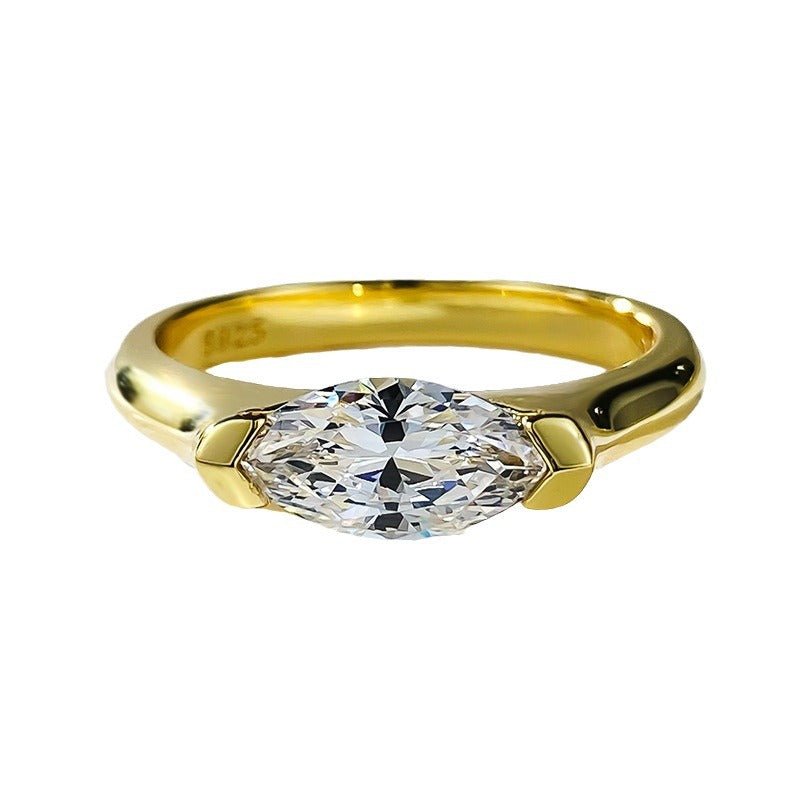 East West Marquise Moissanite Engagement Ring, Solitaire 925 Sterling Silver 14k Gold Plated