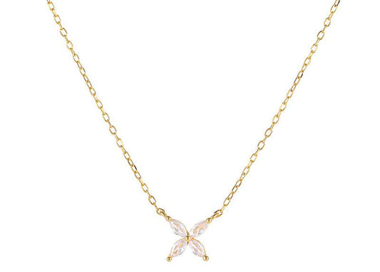 Dainty Marquise Flower Necklace, Sterling Silver Adjustable Chain, Minimalist Zircon Pendant
