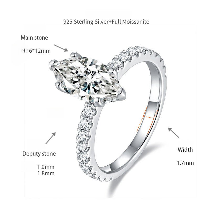 Marquise Moissanite Engagement Ring 2CT Gold Plated 925 Sterling Silver