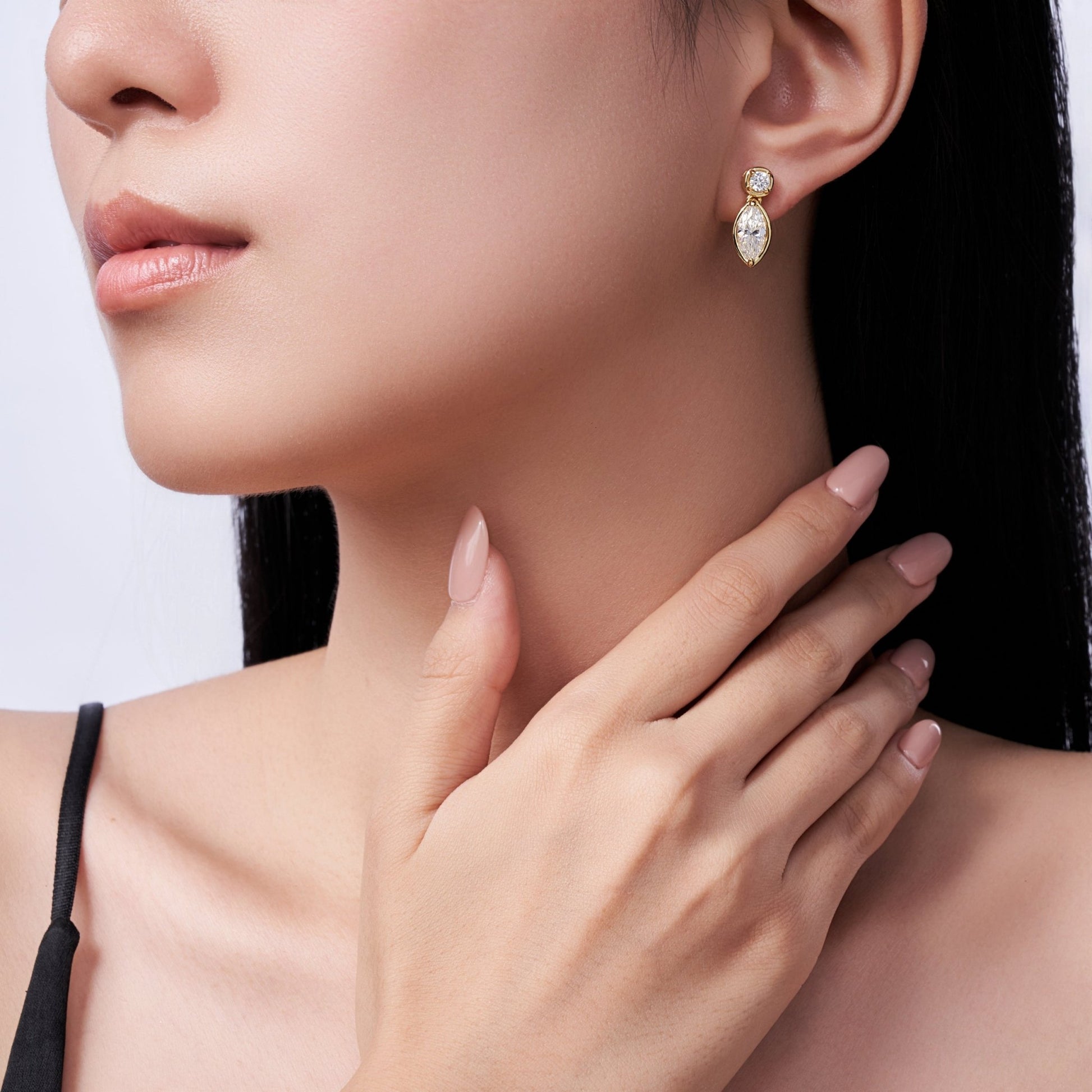 Marquise & Round Moissanite Stud Earrings 2.4ct 925 Sterling Silver 18K Gold Plated for Women