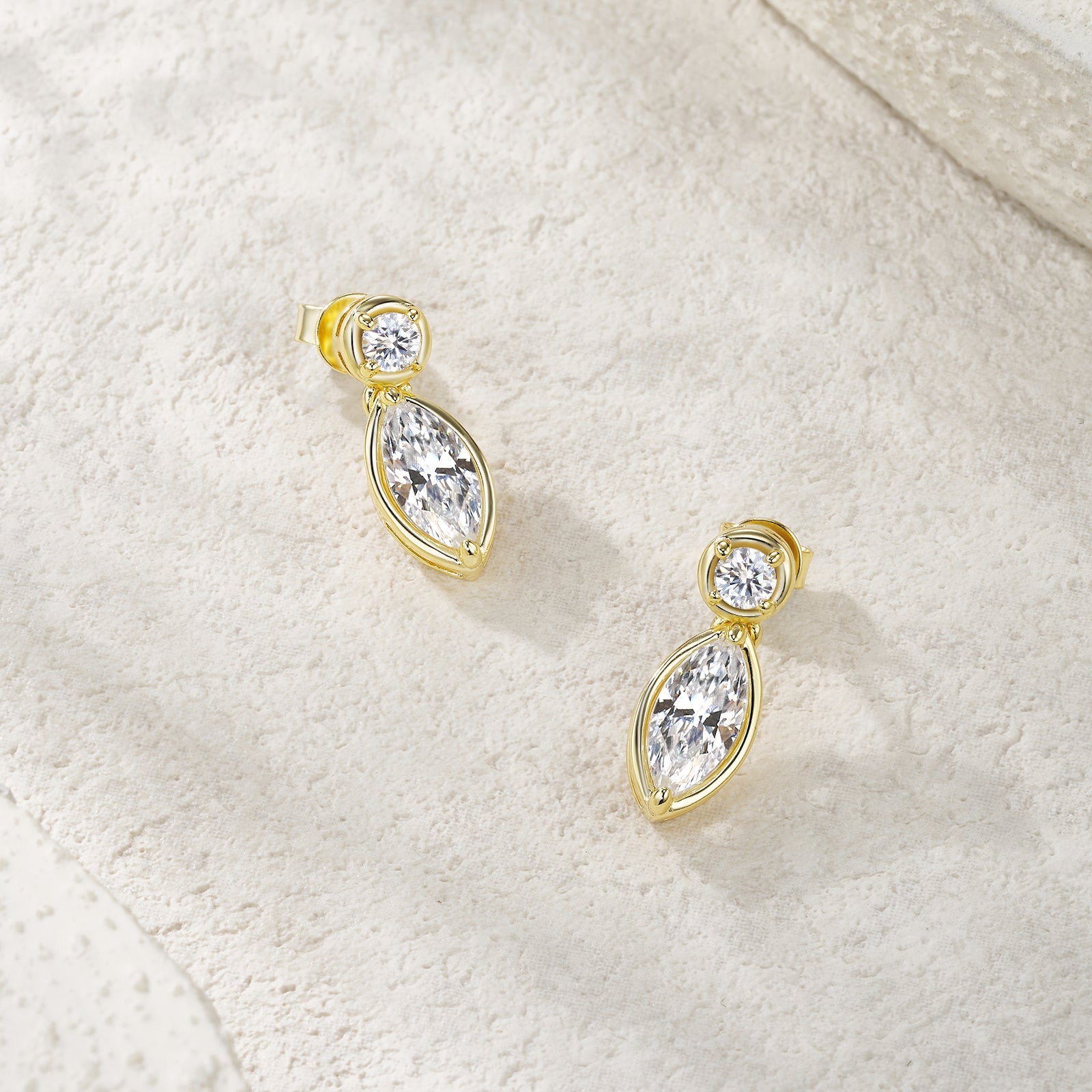 Marquise & Round Moissanite Stud Earrings 2.4ct 925 Sterling Silver 18K Gold Plated for Women