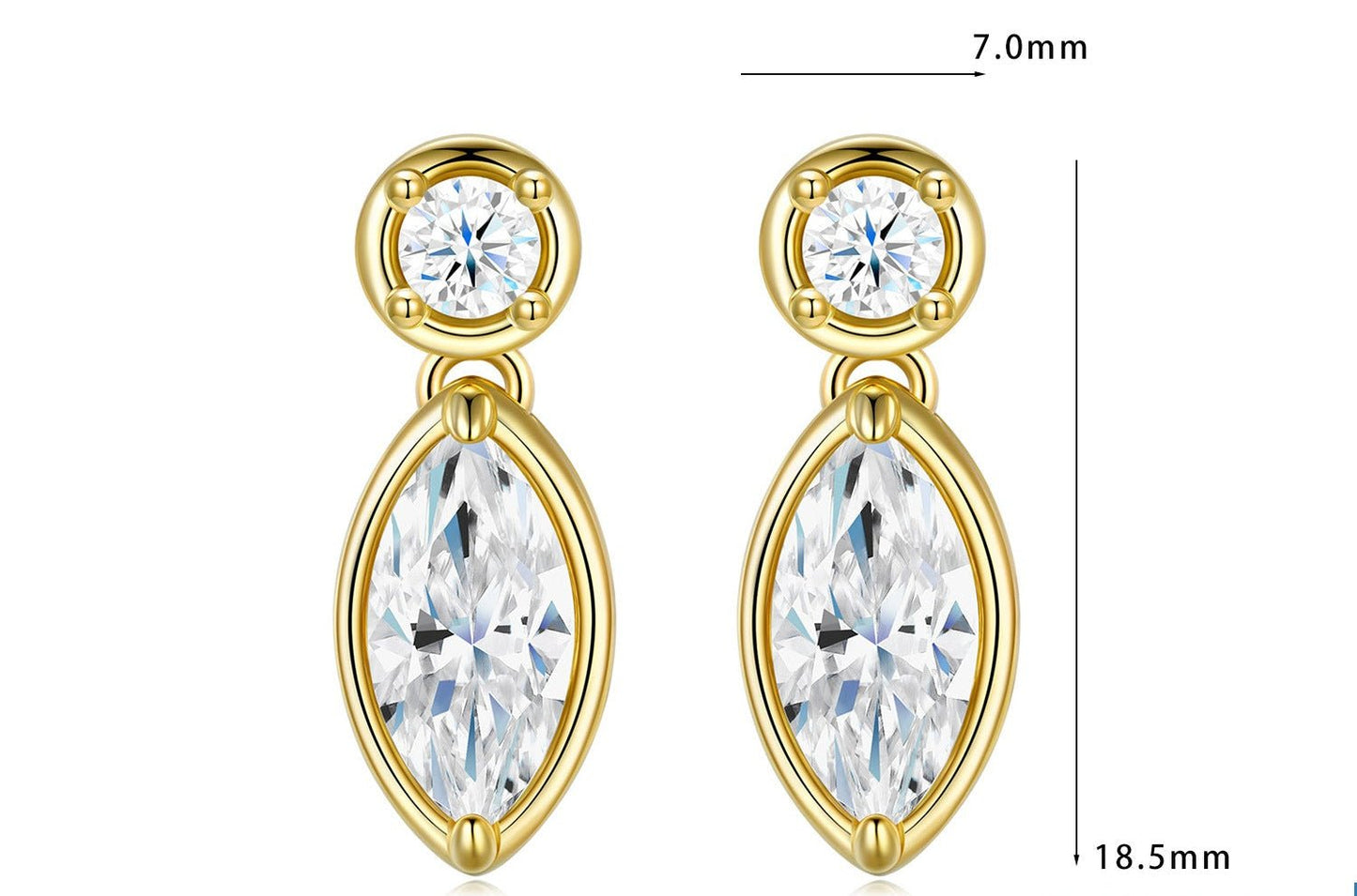 Marquise & Round Moissanite Stud Earrings 2.4ct 925 Sterling Silver 18K Gold Plated for Women