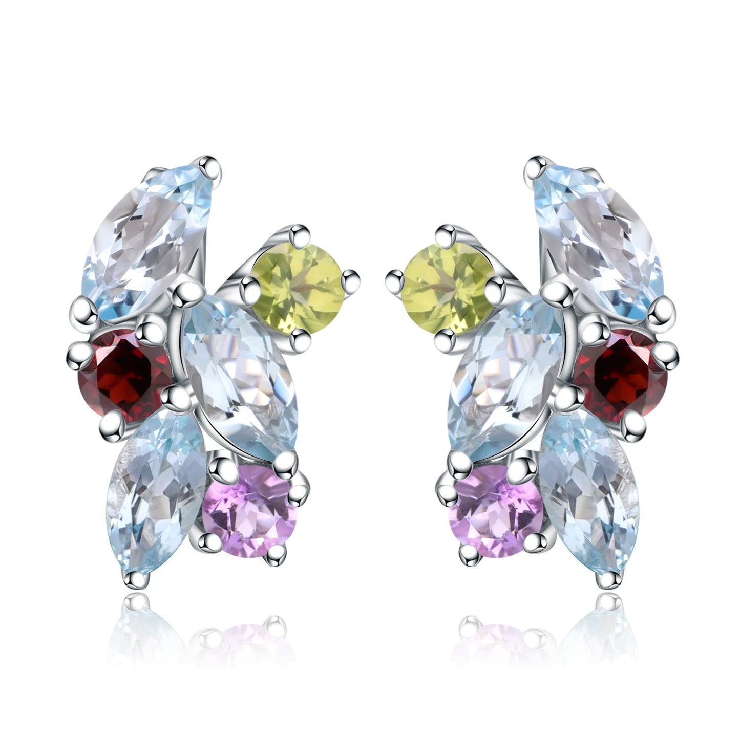 Marquise Topaz Garnet Peridot Amethst Huggies Earrings 925 Silver Gift for Her