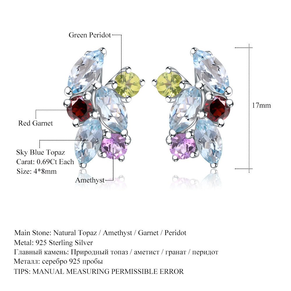 Marquise Topaz Garnet Peridot Amethst Huggies Earrings 925 Silver Gift for Her