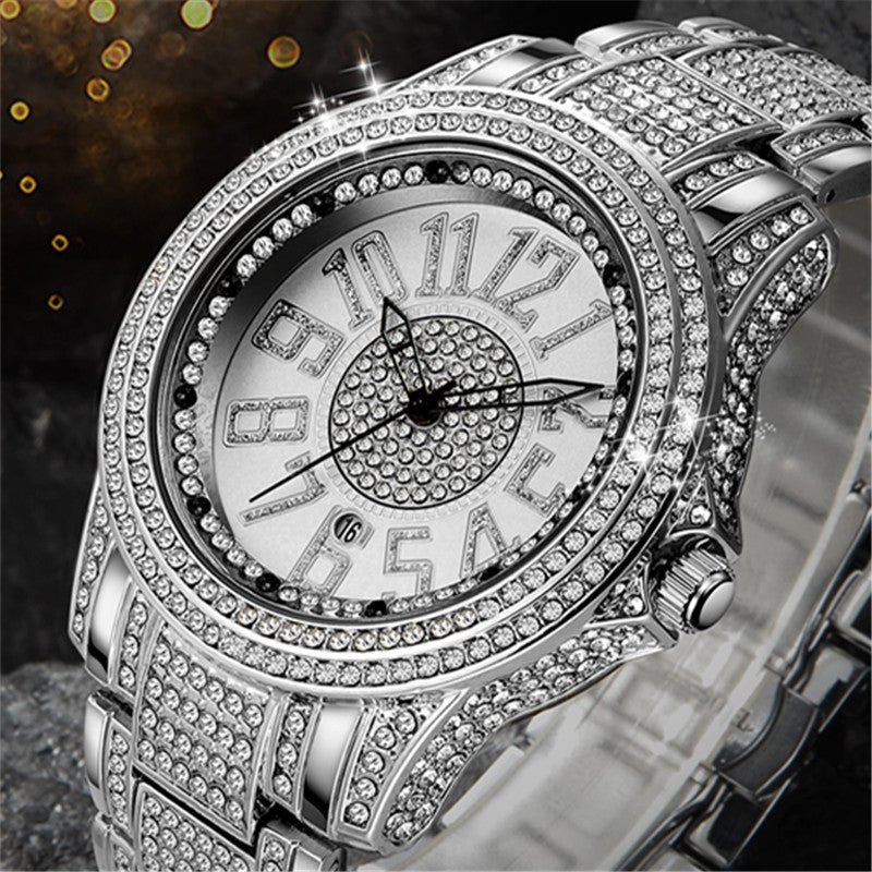 Men's Diamond Fashion Alloy Strap Date Quartz Watch