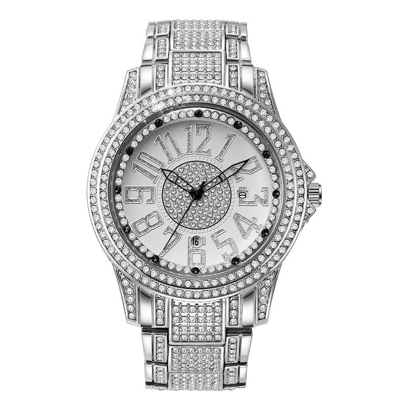 Men's Diamond Fashion Alloy Strap Date Quartz Watch