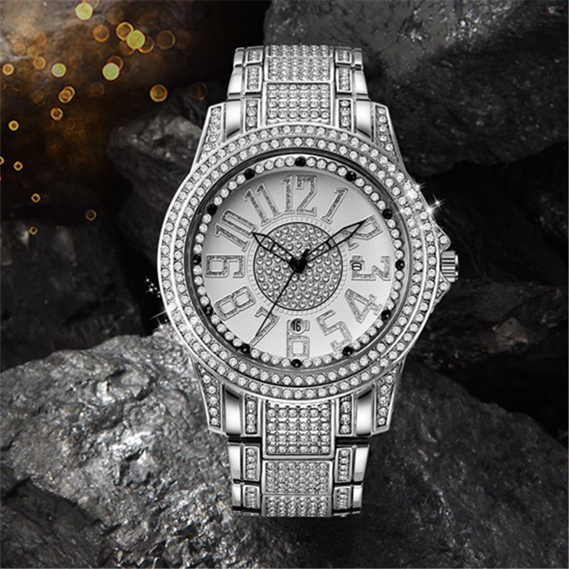Men's Diamond Fashion Alloy Strap Date Quartz Watch