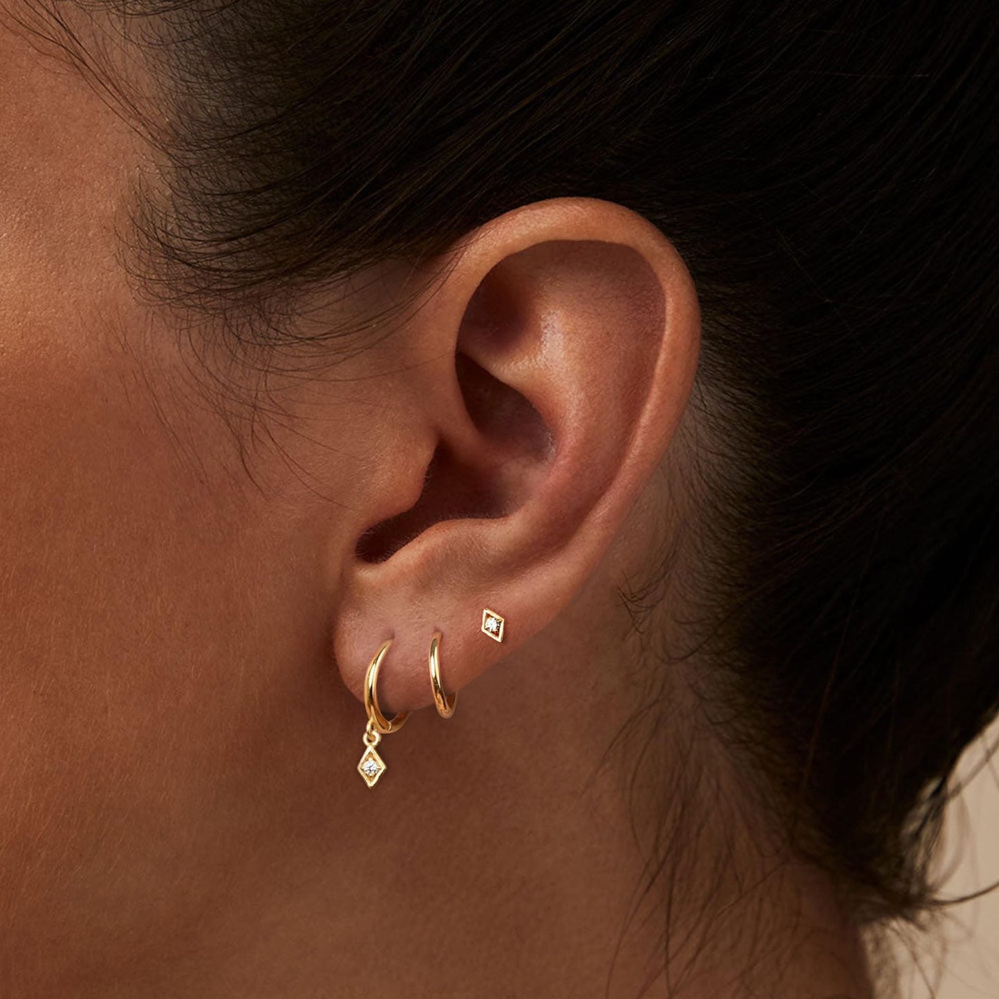 Minimalist Gold Hoop Earrings Set 3-Piece Layered Huggies with Zircon Charms Gifts for Women