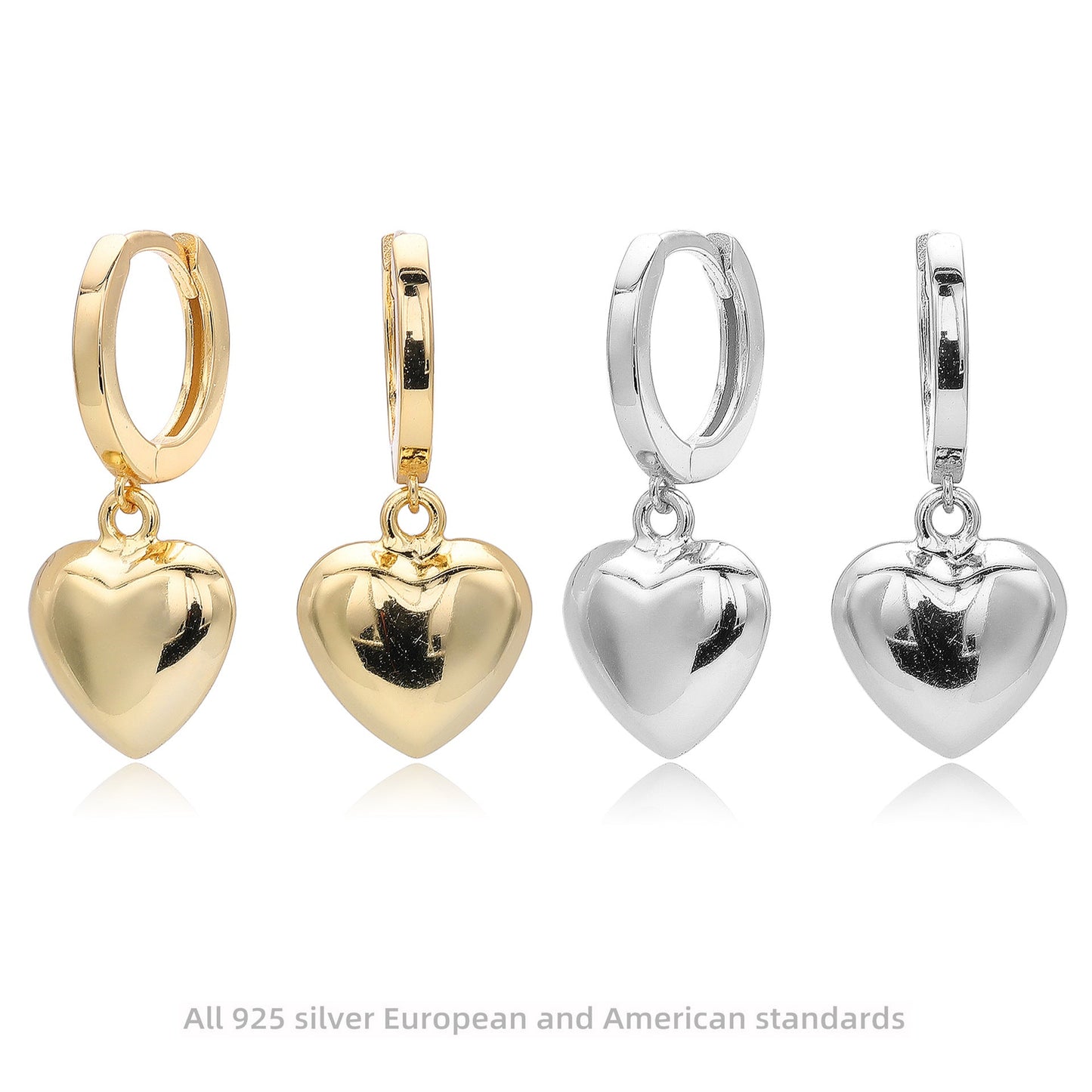 Minimalist Heart Huggie Hoops | 925 Sterling Silver | 18K Gold or Platinum Plated