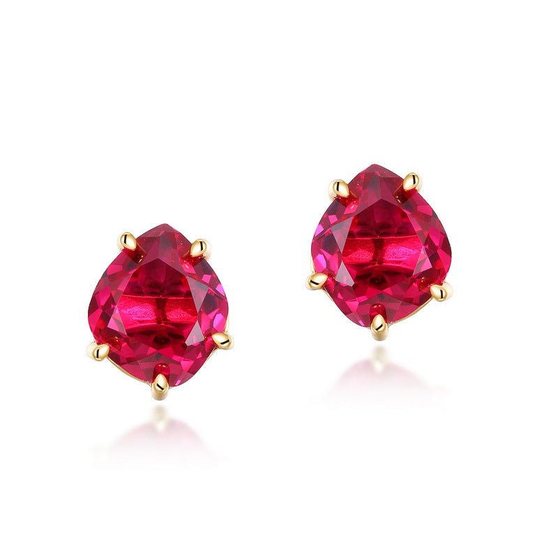 Minimalist Irregular Red Corundum Stud Earrings 925 Sterling Silver Gift for her