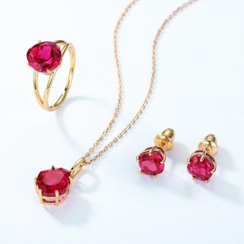 Minimalist Irregular Red Corundum Stud Earrings 925 Sterling Silver Gift for her